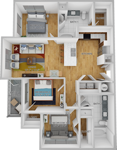 Three Bedroom / Two Bath - 1,130 Sq. Ft.*